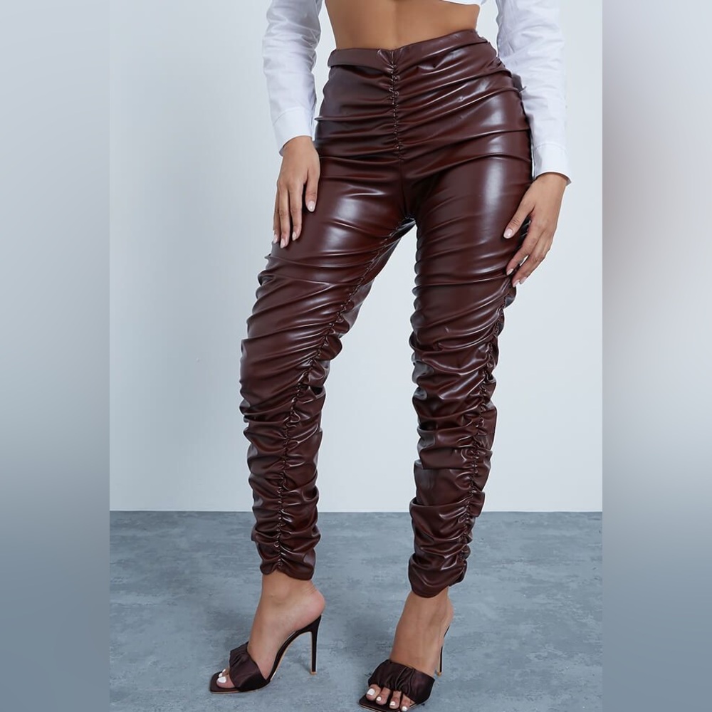 SOLD Ruched Pleather Skinny Leg Leggings Pants Medium